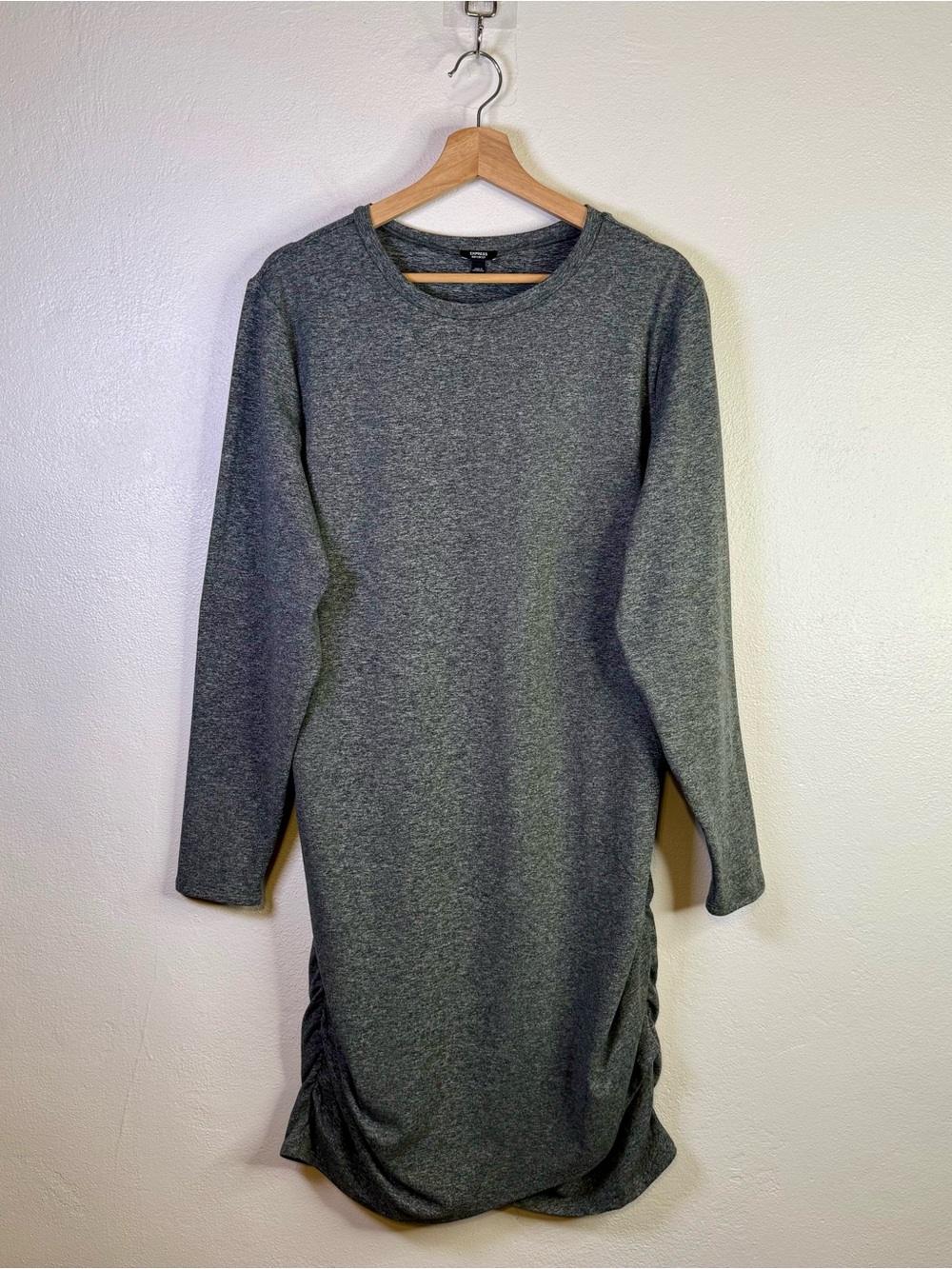 Express Gray Body Contour Soft Ruched Long Sleeve Mini Dress Women’s Size XL